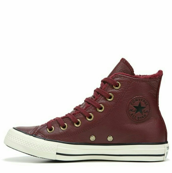 burgundy leather high top converse